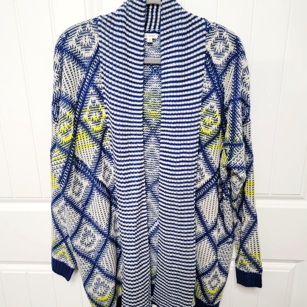 En Creme Womens Size Medium Open Long Knit Cardigan Boho Blue Ivory Yellow EUC